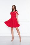 Kırmızı Mini Ayarlanabilir Askılı Fırfır Detay Kloş Abiye Elbise