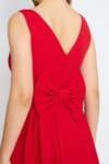 Kırmızı Mini Kloş V Yaka Pileli Abiye Elbise