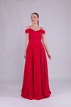 Kırmızı Uzun Askılı Omuz Detay Abiye Elbise