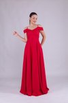 Kırmızı Uzun Askılı Omuz Detay Abiye Elbise