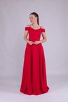 Kırmızı Uzun Askılı Omuz Detay Abiye Elbise