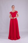 Kırmızı Uzun Askılı Omuz Detay Abiye Elbise
