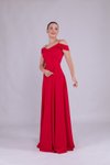 Kırmızı Uzun Askılı Omuz Detay Abiye Elbise