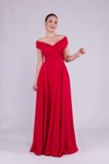 Kırmızı Uzun Kayık Yaka Abiye Elbise