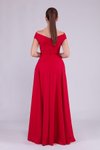 Kırmızı Uzun Kayık Yaka Abiye Elbise