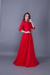 Kırmızı Uzun V Yaka Elbise