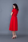 Kırmızı Yarasa Kol Midi Beli Lastikli Cepli Elbise