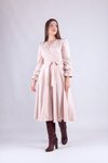 Midi Long-Sleeve Wrap-Neck Dress - Cream