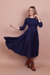 Lacivert Midi Yuvarlak Yaka Cep Detaylı Elbise