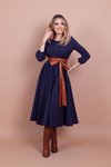 Lacivert Midi Yuvarlak Yaka Cep Detaylı Elbise