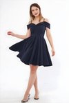 Mini Flared Pleated Strappy Evening Dress - Navy Blue