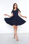 Lacivert Mini Kloş Pileli Ayarlanabilir Askılı Abiye Elbise