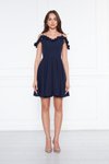 Lacivert Mini Kloş Pileli Ayarlanabilir Askılı Abiye Elbise