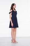 Lacivert Mini Kloş Pileli Ayarlanabilir Askılı Abiye Elbise