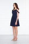 Lacivert Mini Kloş Pileli Ayarlanabilir Askılı Abiye Elbise