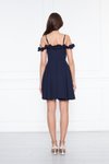Lacivert Mini Kloş Pileli Ayarlanabilir Askılı Abiye Elbise