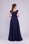Lacivert Uzun Kayık Yaka Abiye Elbise