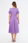 Leylak Midi Kısa Kol Kruvaze Yaka Büzgülü Kuşaklı Abiye Elbise