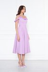Lila Midi Kloş Pileli Ayarlanabilir Askılı Yaka Fırfır Detaylı Abiye Elbise