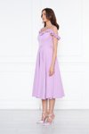 Lila Midi Kloş Pileli Ayarlanabilir Askılı Yaka Fırfır Detaylı Abiye Elbise