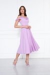 Lila Midi Kloş Pileli Ayarlanabilir Askılı Yaka Fırfır Detaylı Abiye Elbise