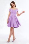 Mini Flared Strappy Pleated Boat Neck Evening Dress - Lilac