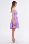 Lila Mini Kloş Askılı Kayık Yaka Pileli Abiye Elbise