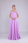 Long Strappy Strapless Shoulder Detail Evening Dress - Lilac