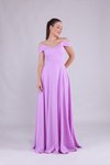 Lila Uzun Askılı Straplez Omuz Detaylı Abiye Elbise