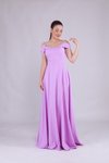 Lila Uzun Askılı Straplez Omuz Detaylı Abiye Elbise