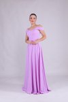 Lila Uzun Askılı Straplez Omuz Detaylı Abiye Elbise