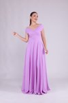 Lila Uzun Kayık Yaka Abiye Elbise