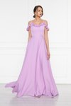 Lila Uzun Kloş Ayarlanabilir Askılı Fırfır Detay Abiye Elbise