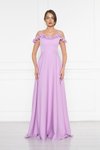 Lila Uzun Kloş Ayarlanabilir Askılı Fırfır Detay Abiye Elbise