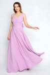 Long Flared V-Neck Back Bow-Detail Evening Dress - Lilac