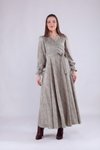 Long Sleeve Floral Patterned Velvet Wrap Neck Modest Dress - Mint Green