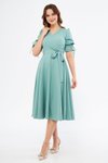 Mint Yeşili Midi Kısa Kol Kuşaklı Kruvaze Yaka Elbise