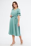 Mint Yeşili Midi Kısa Kol Kuşaklı Kruvaze Yaka Elbise