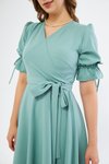 Mint Yeşili Midi Kısa Kol Kuşaklı Kruvaze Yaka Elbise