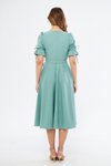 Mint Yeşili Midi Kısa Kol Kuşaklı Kruvaze Yaka Elbise
