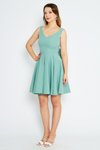 Mint Yeşili Mini Kloş Pileli V Yaka Sırtı Fiyonklu Abiye Elbise