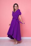 Mor Asimetrik Kesim Önü Kısa Arkası Uzun Kruvaze Yaka Elbise