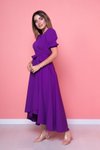 Mor Asimetrik Kesim Önü Kısa Arkası Uzun Kruvaze Yaka Elbise