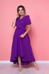 Mor Asimetrik Kesim Önü Kısa Arkası Uzun Kruvaze Yaka Elbise