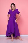 Mor Asimetrik Kesim Önü Kısa Arkası Uzun Kruvaze Yaka Elbise