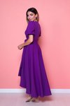 Mor Asimetrik Kesim Önü Kısa Arkası Uzun Kruvaze Yaka Elbise