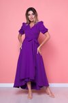 Mor Büyük Beden Uzun Asimetrik Kesim Elbise