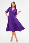 Midi Balloon Sleeve V-Neck Corset Detail Evening Dress - Purple
