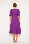 Mor Midi Kare Yaka Balon Kol Elbise
