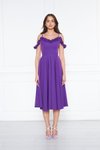 Mor Midi Kloş Pileli Ayarlanabilir Askılı Fırfır Detay Abiye Elbise